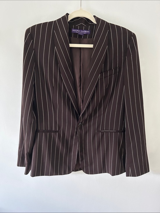 Ralph Lauren Purple Label Jackets & Blazers - Ralph Lauren Purple Label Brown Pinstripe Blazer Size 8 Wool Tailored Vintage